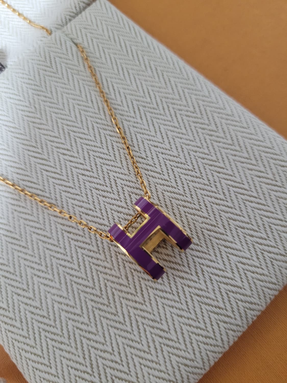 에르메스 H 팝아슈 펜던트 골드 하드웨어 아네몬느 퍼플 목걸이 상품이미지8