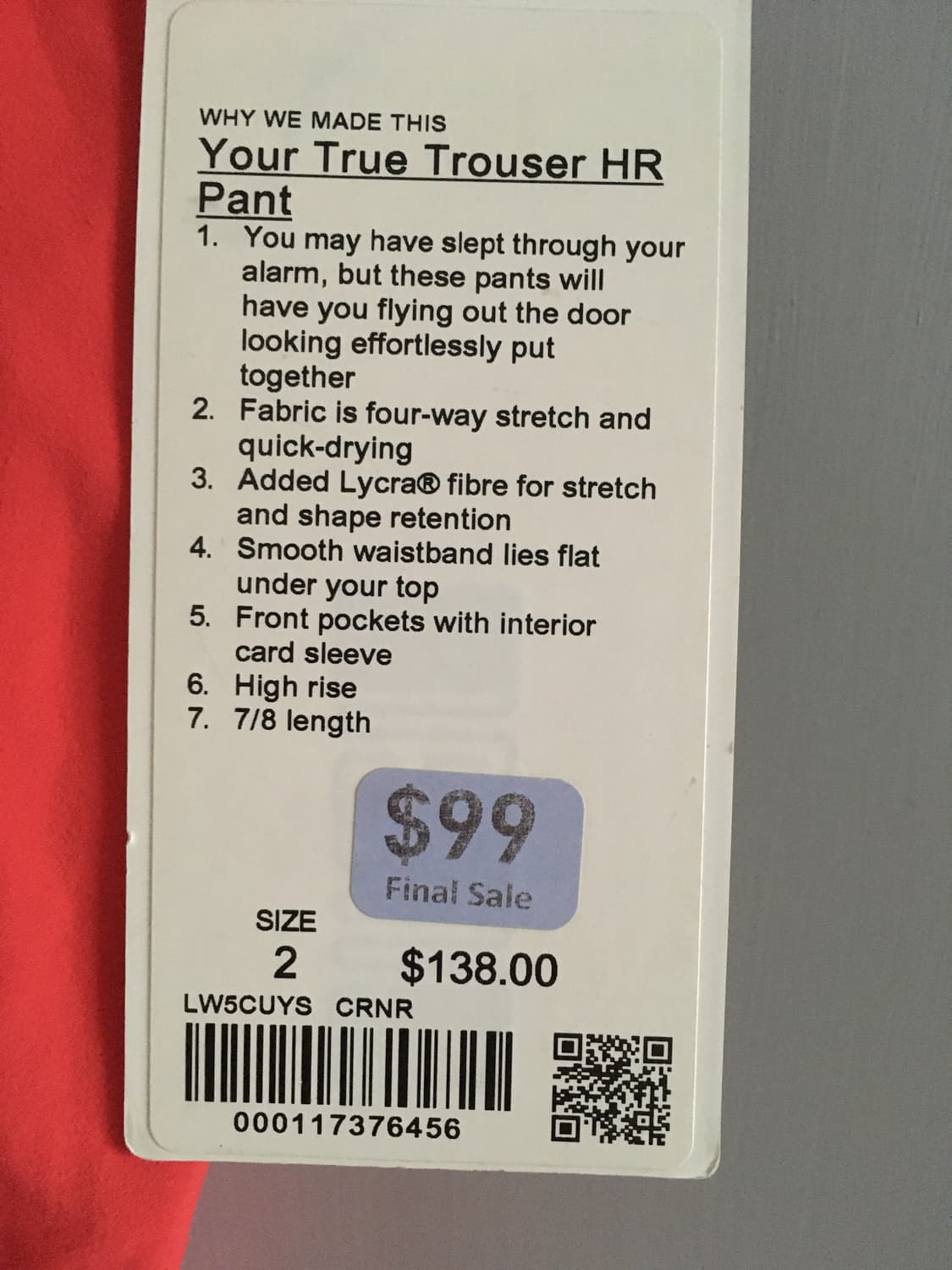 룰루레몬 팬츠 택그대로 새상품 미사용 2사이즈 상품이미지4