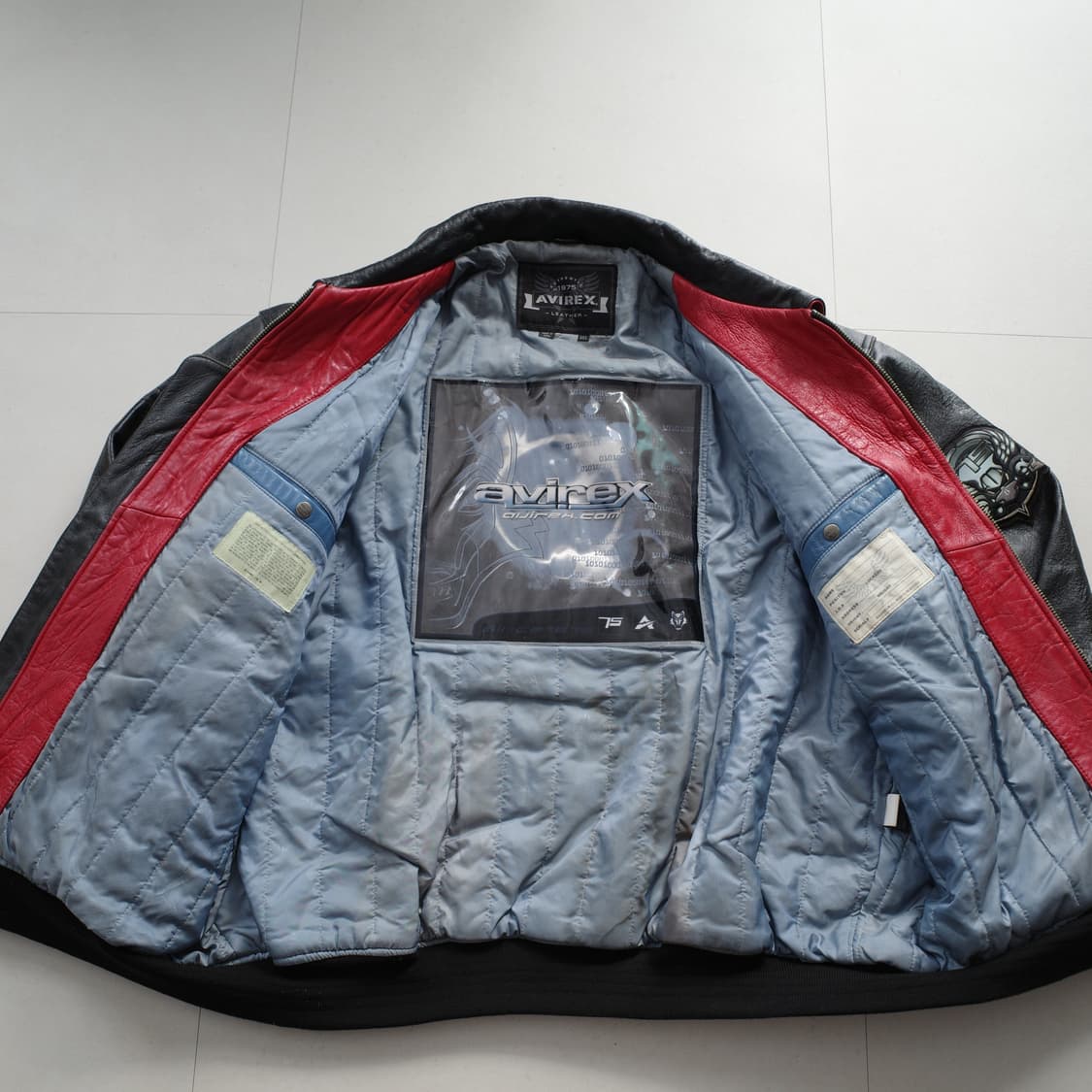 00s 아비렉스 AVIREX USA 스컬 윙 로고 레더 바시티 자켓 상품이미지5