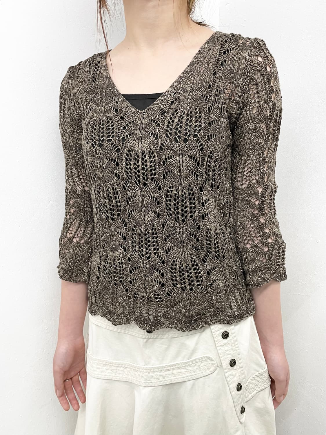 브라운 크로셰 니트 탑 상품이미지2