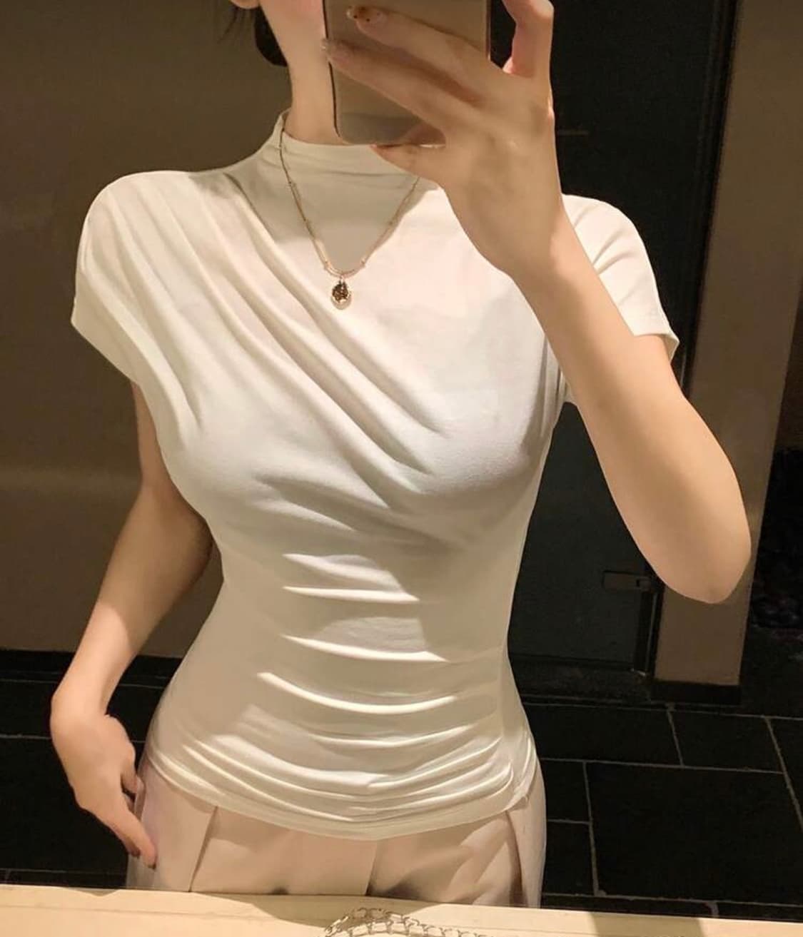 화이트 반목 슬림 반팔티 s 상품이미지3