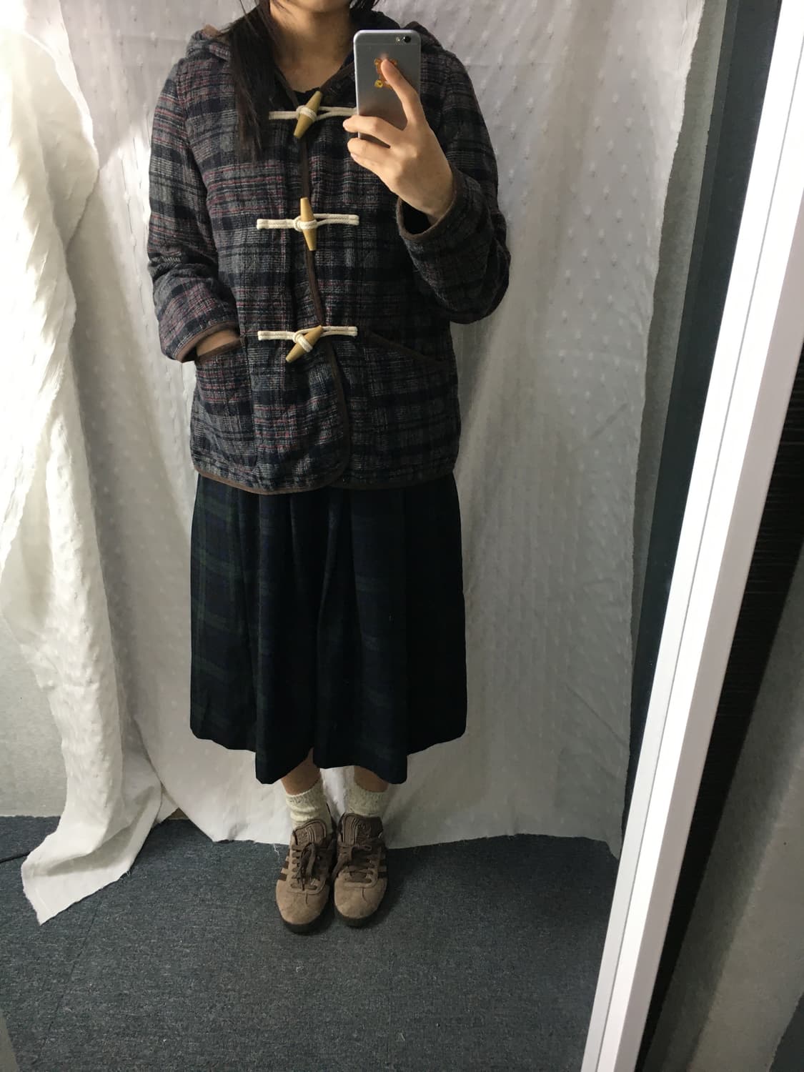 체크 후드 더플 코트 상품이미지2