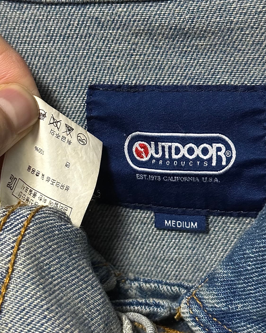 아웃도어 프로덕트 데님 트러커 워크 청 자켓 지퍼 프린팅 m 95 워싱  상품이미지7