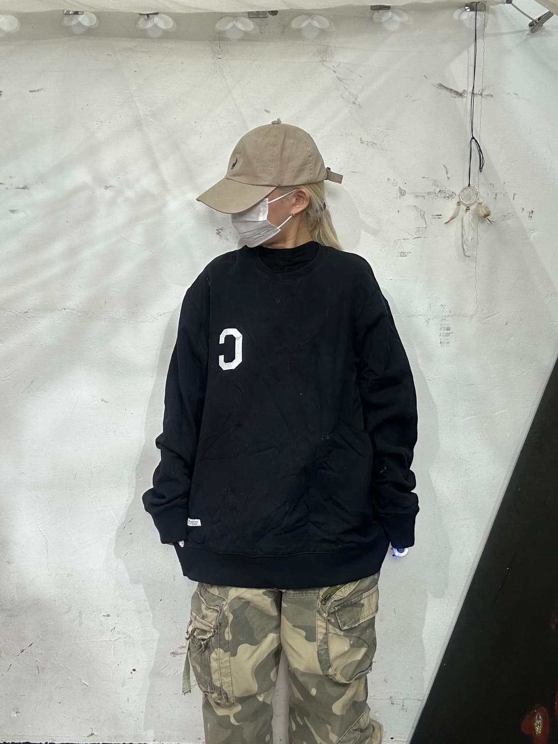 커버낫 C 로고 블랙 오버핏 맨투맨 XL 상품이미지2