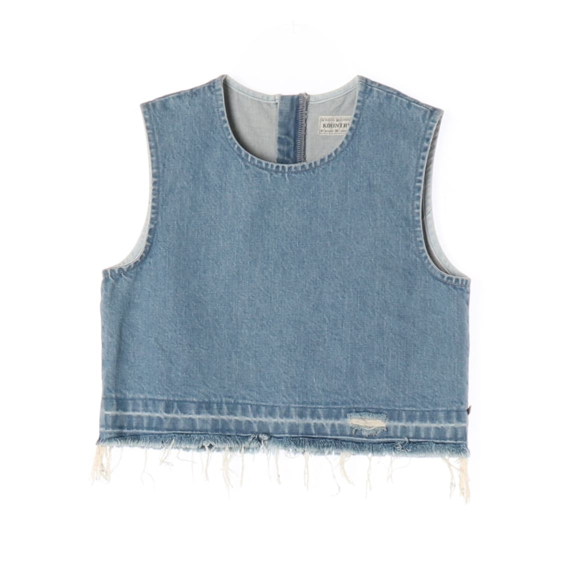 [S]KAPITAL캐피탈 연청 데미지 데님 민소매 크롭 베스트 청조끼
 상품이미지1