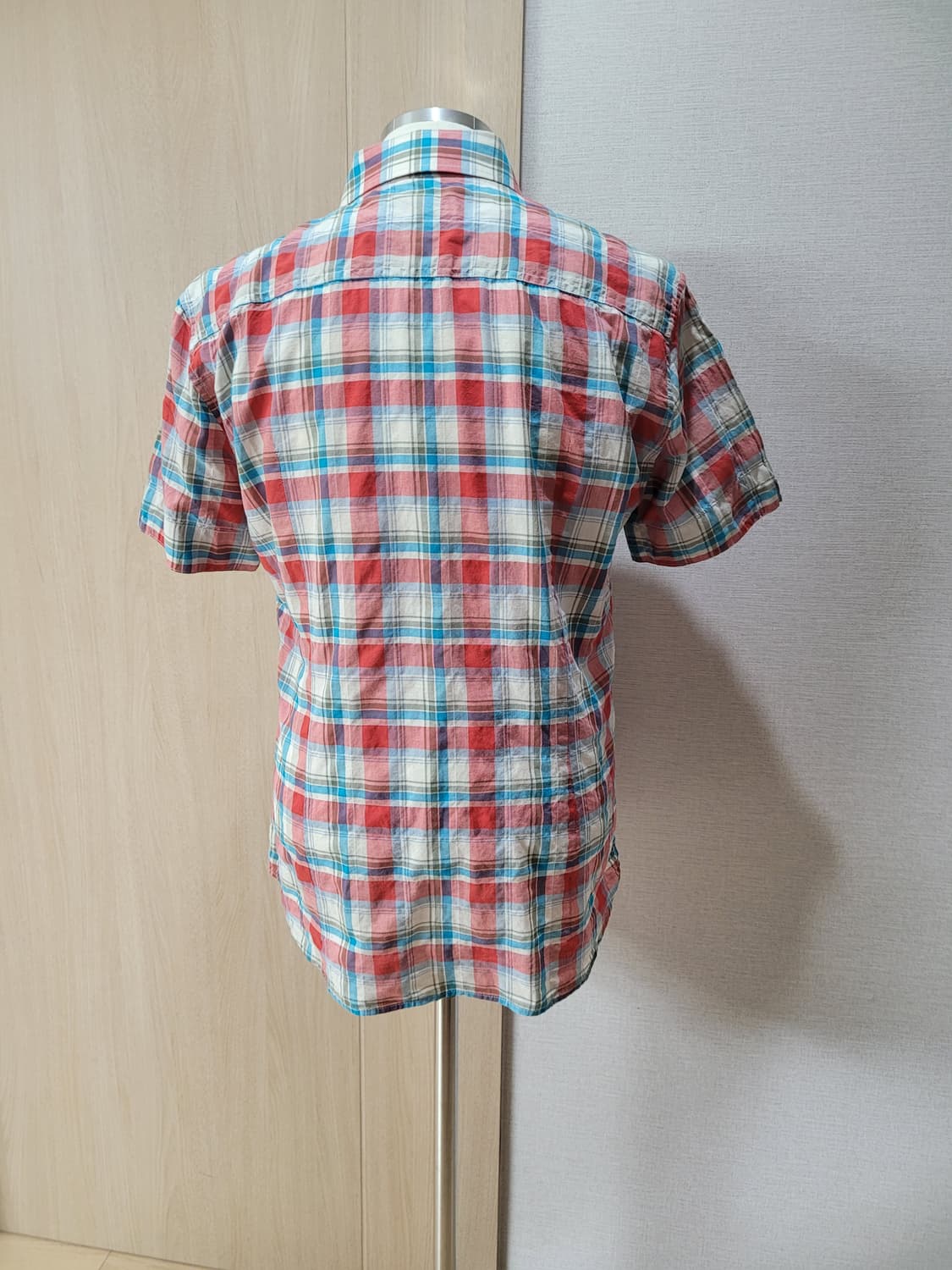 캘번 KELBURN 남자 반팔 체크셔츠 105 레드 상품이미지6