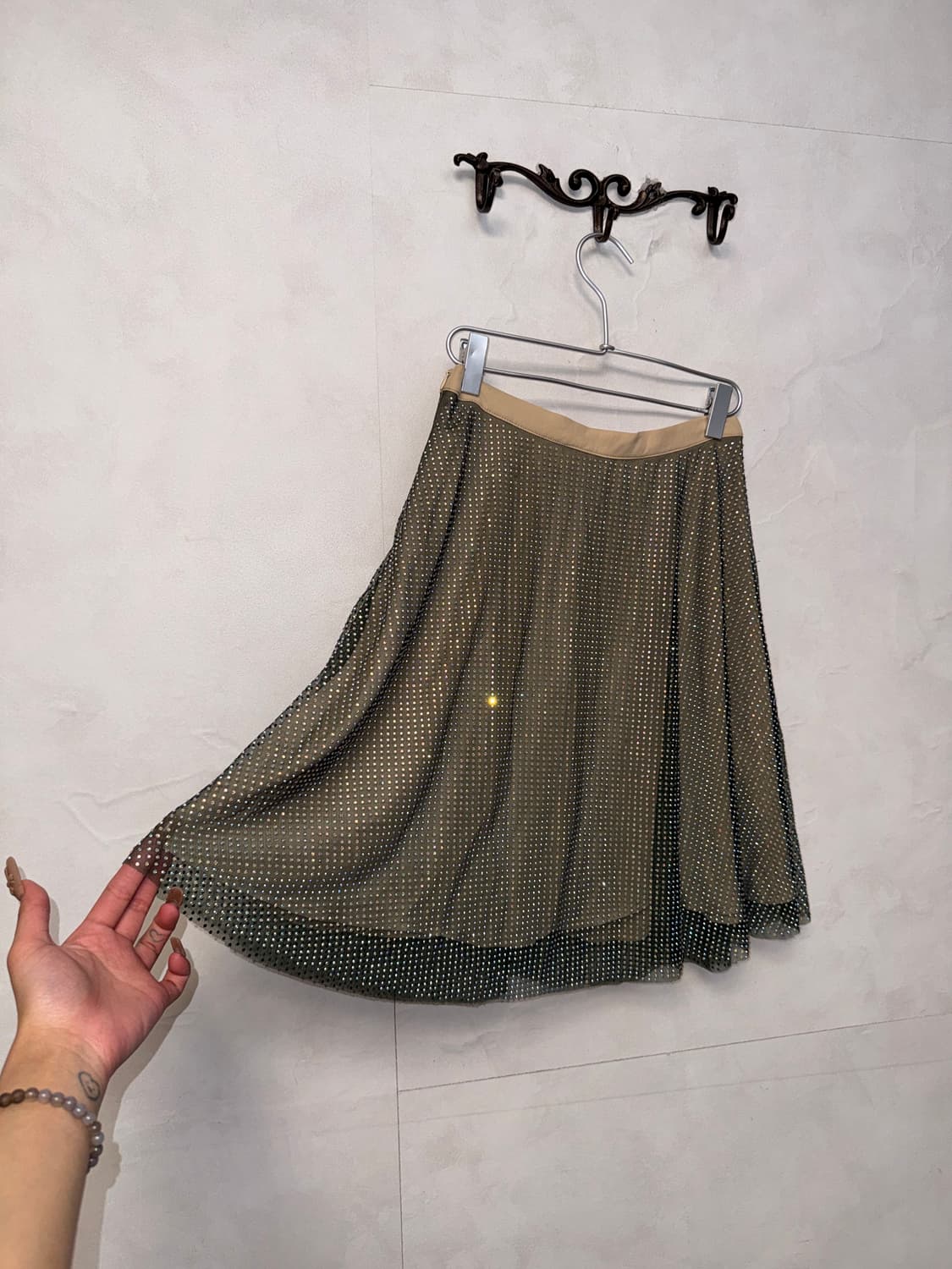 Deep green cubic flare skirt 상품이미지4