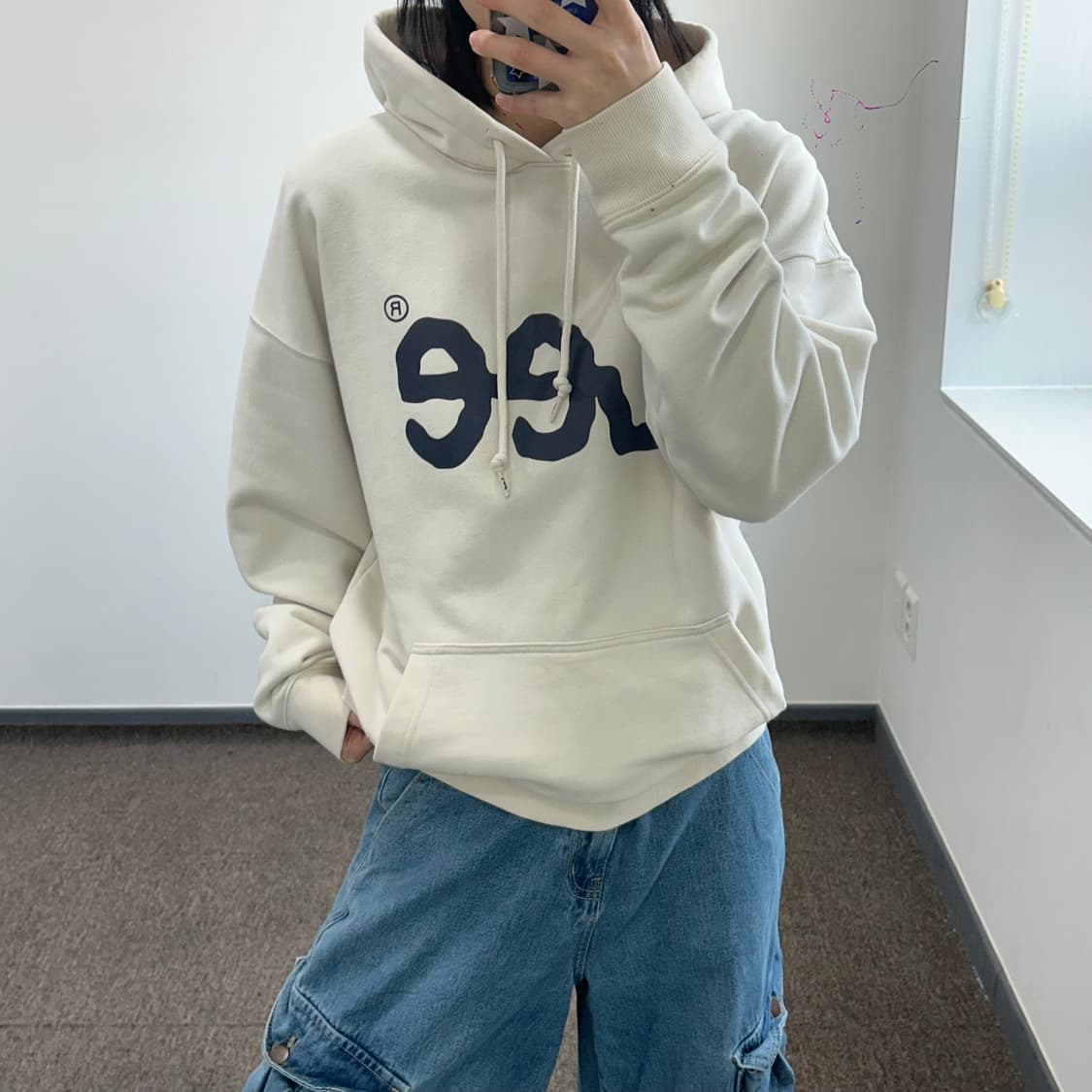 Lee 리 네이비 로고 아이보리 후드티 상품이미지1