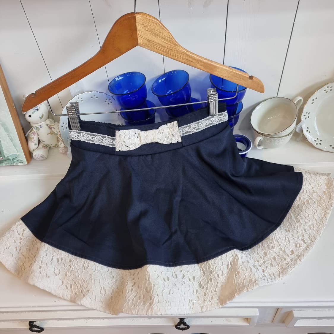 네이비 레이스 플레어 스커트 상품이미지4