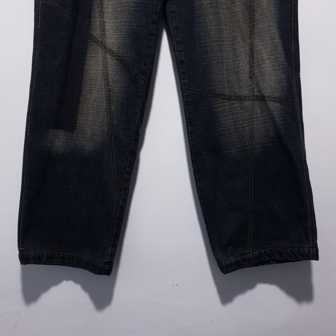 36인치) 후부 빅로고 데님 올드스쿨 힙합 패치워크 와이드 데님 팬츠 상품이미지4