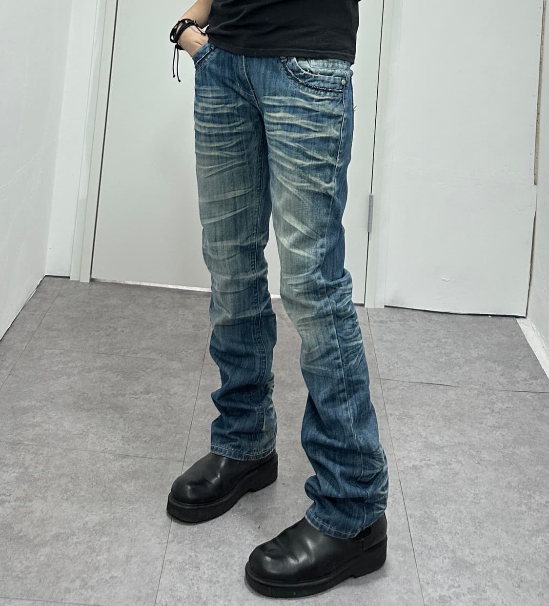 Vintage denim fade lines washing pants 상품이미지2