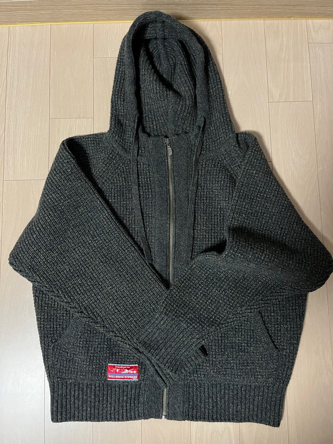 웰빙익스프레스 와플 니트 집업 카키 상품이미지4