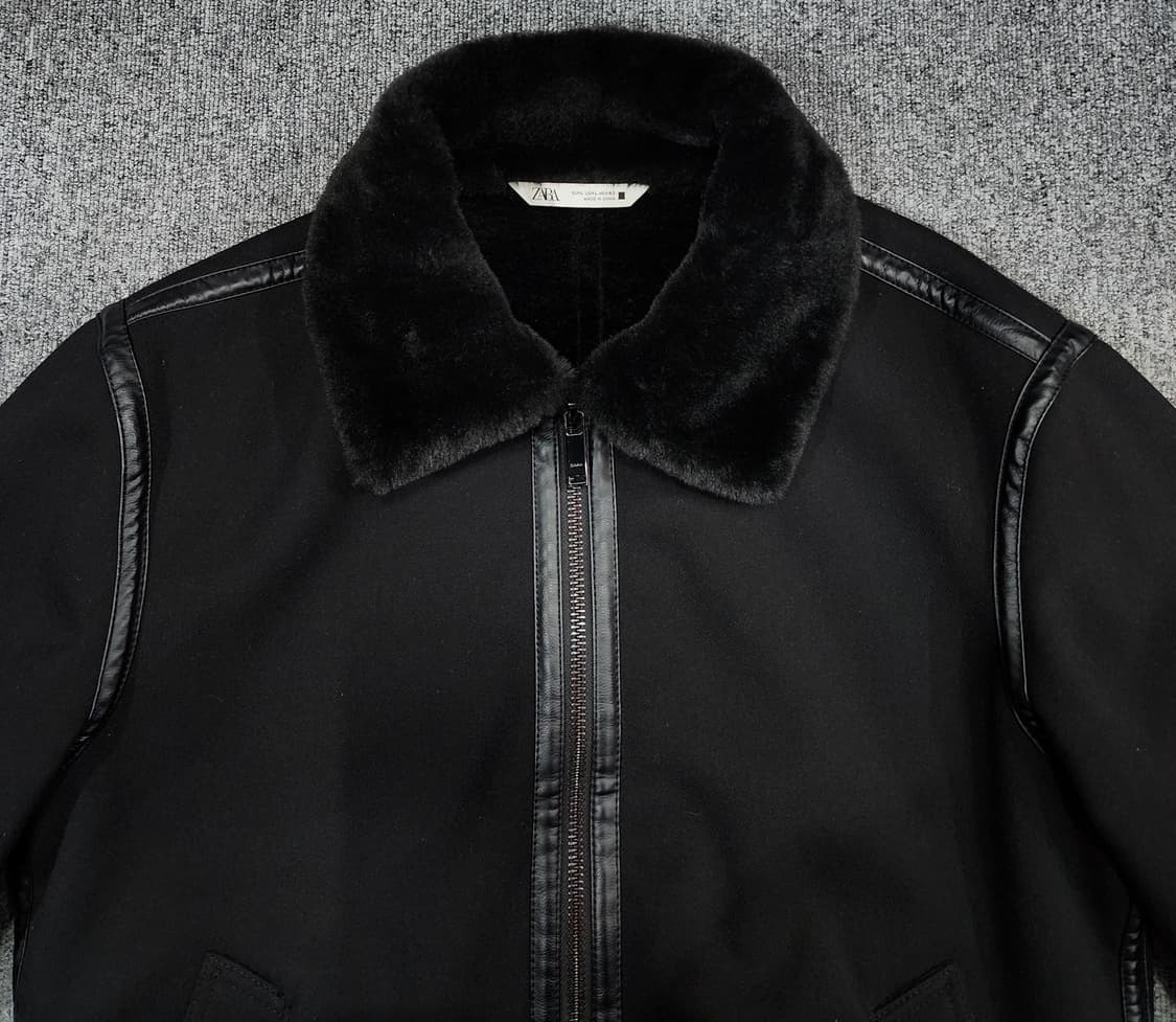 자라 블랙 퍼 카라 집업 자켓 L 상품이미지4