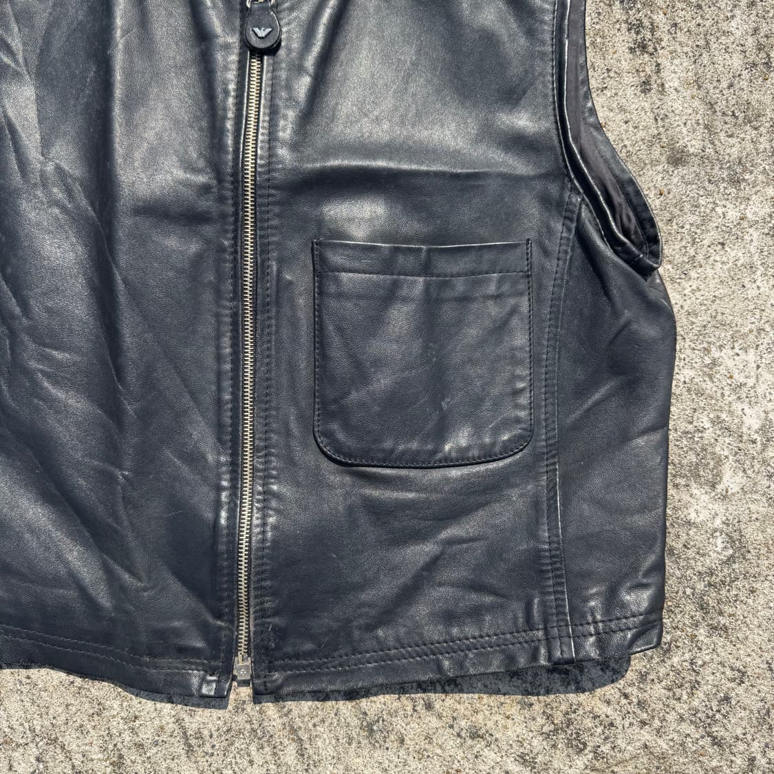 [M] 90s Armani jeans 알마니진 원포켓 가죽 베스트 상품이미지5