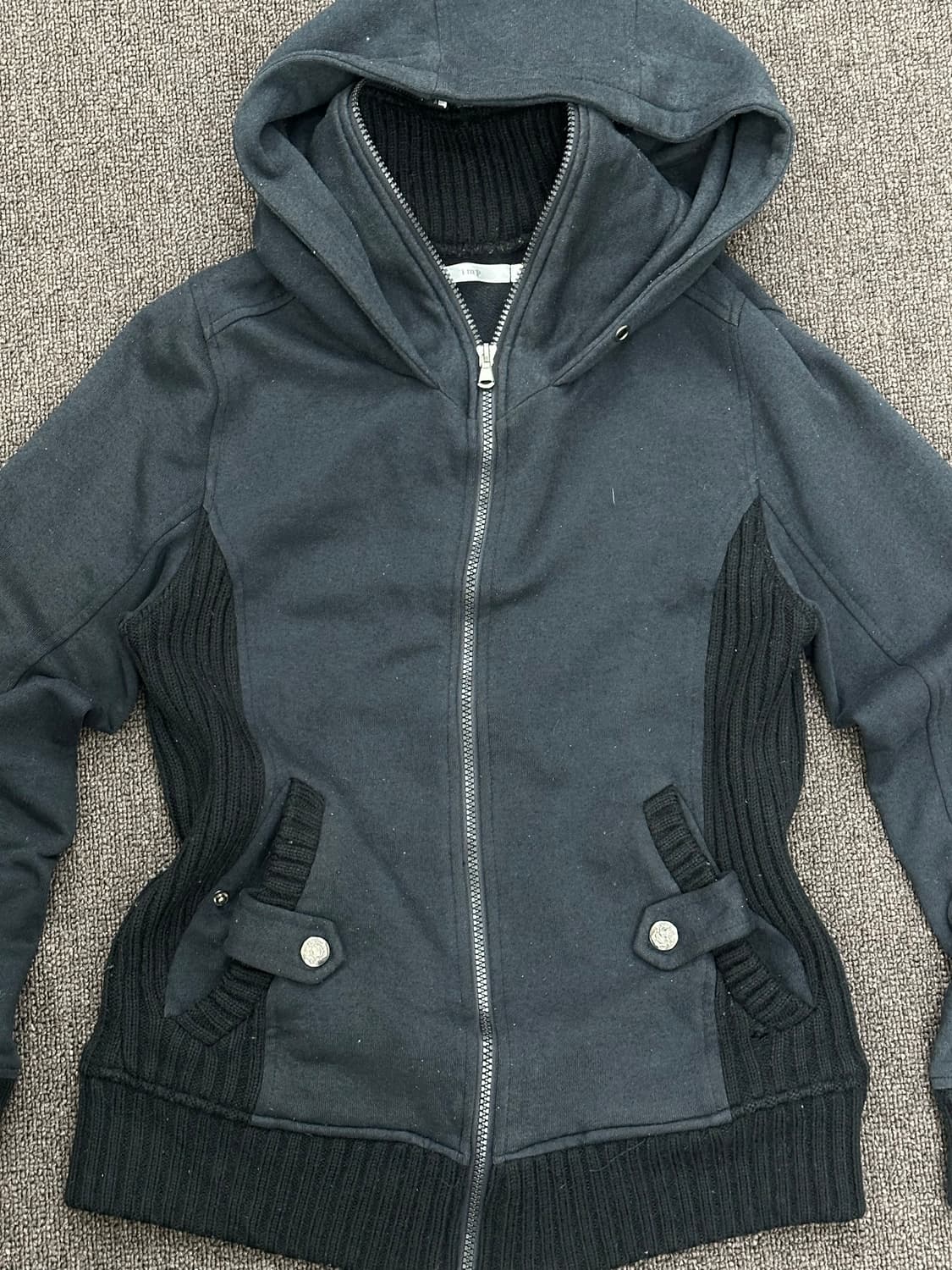 L)imp 빈티지 여성 투웨이 레이어드 블랙 후드집업 상품이미지4