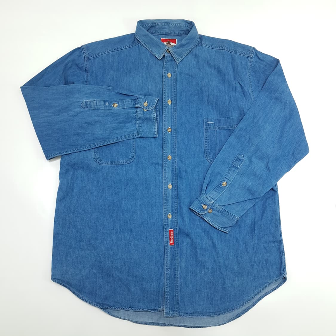 Co825 XL 말보로 클래식 90s USA 중청 데님 긴팔 워크 셔츠 상품이미지2