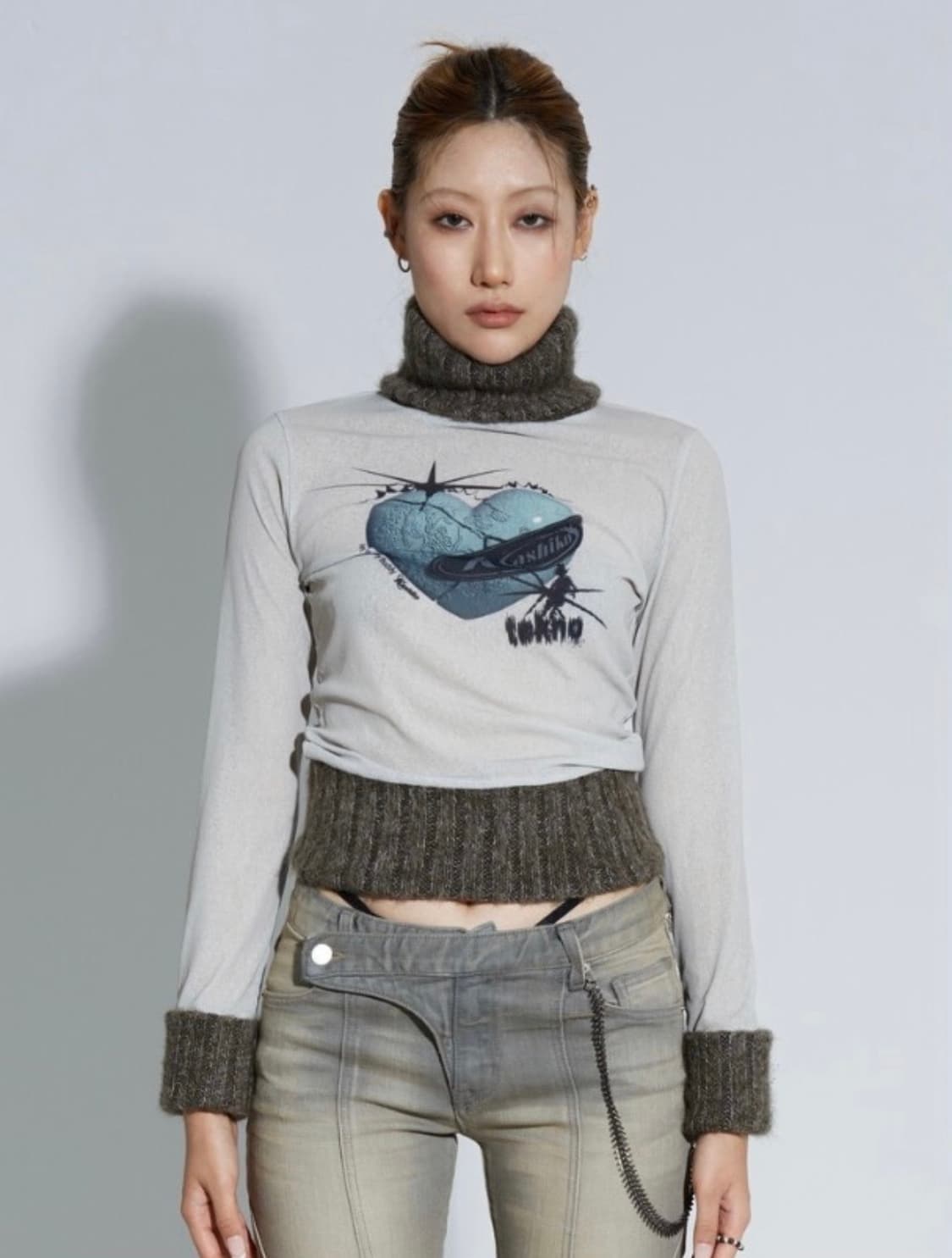 카시코 제이드 프린트 메쉬탑 카키 상품이미지1