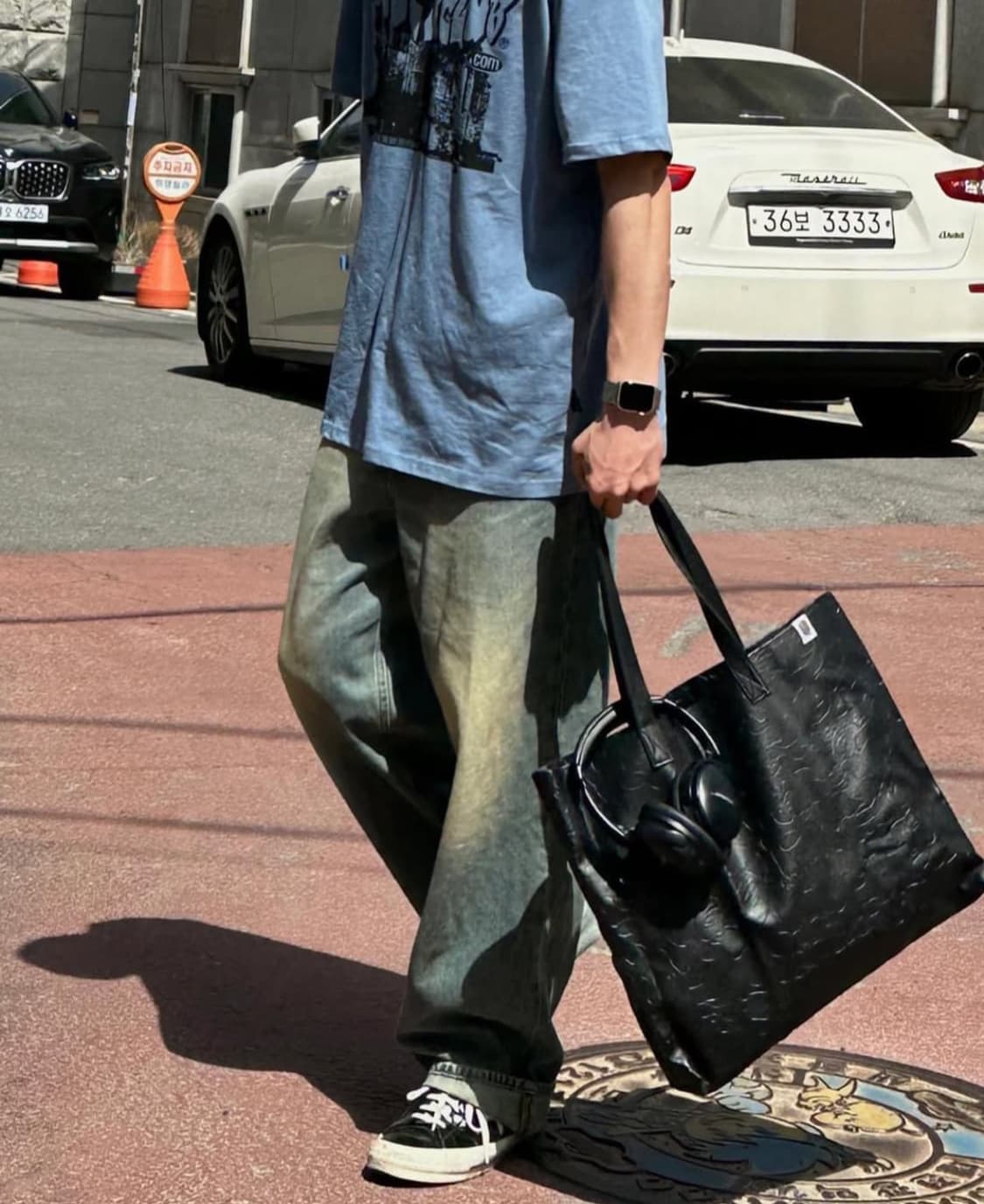 베이프 블랙 가죽 숄더백 토트백 상품이미지5