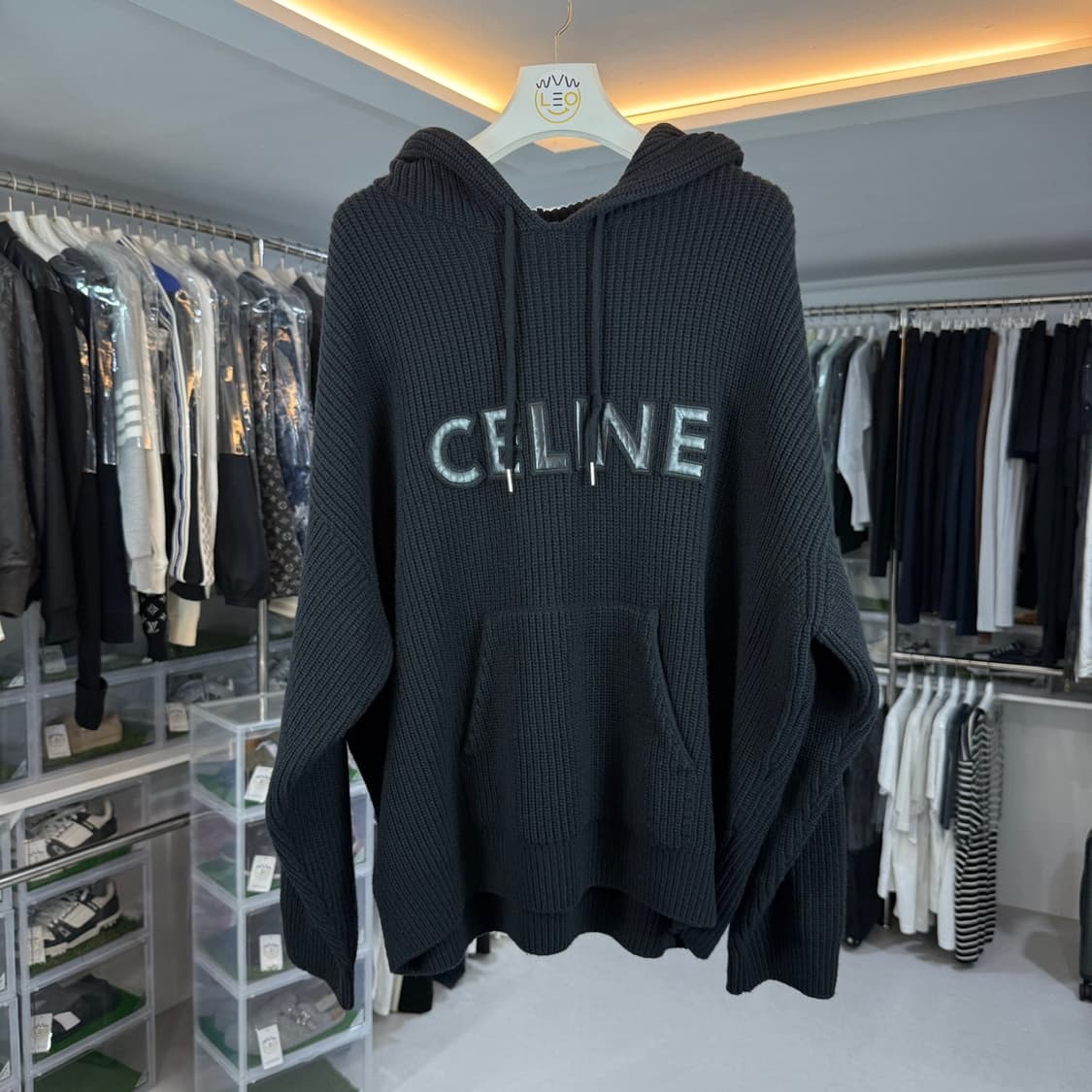 [정품] 셀린느 리브드 울 레더 로고 니트 후드 (XL) 상품이미지2