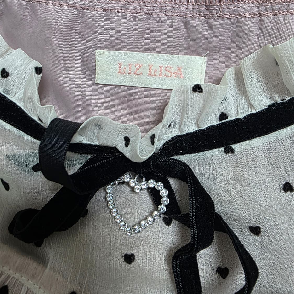 교판//리즈리사 고전일본빈티지 양산형지뢰계 핑크 하트 원피스 상품이미지4