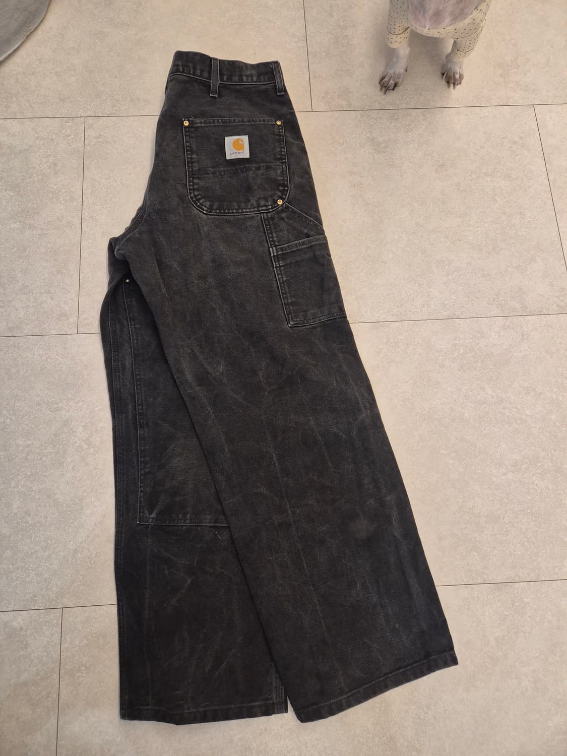 빈티지 칼하트 더블니 B01 블랙 실측34 라벨38×30 상품이미지7