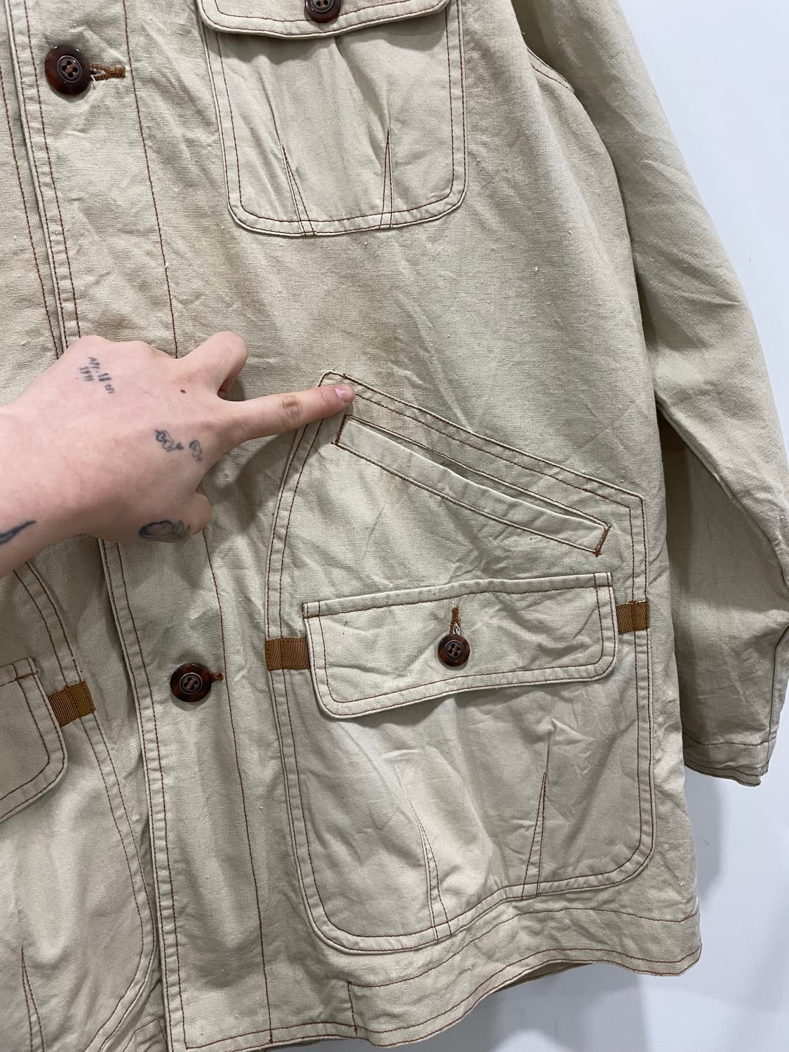 90‘s Jpn Cubic Measure 린넨 사파리 초어자켓 상품이미지9