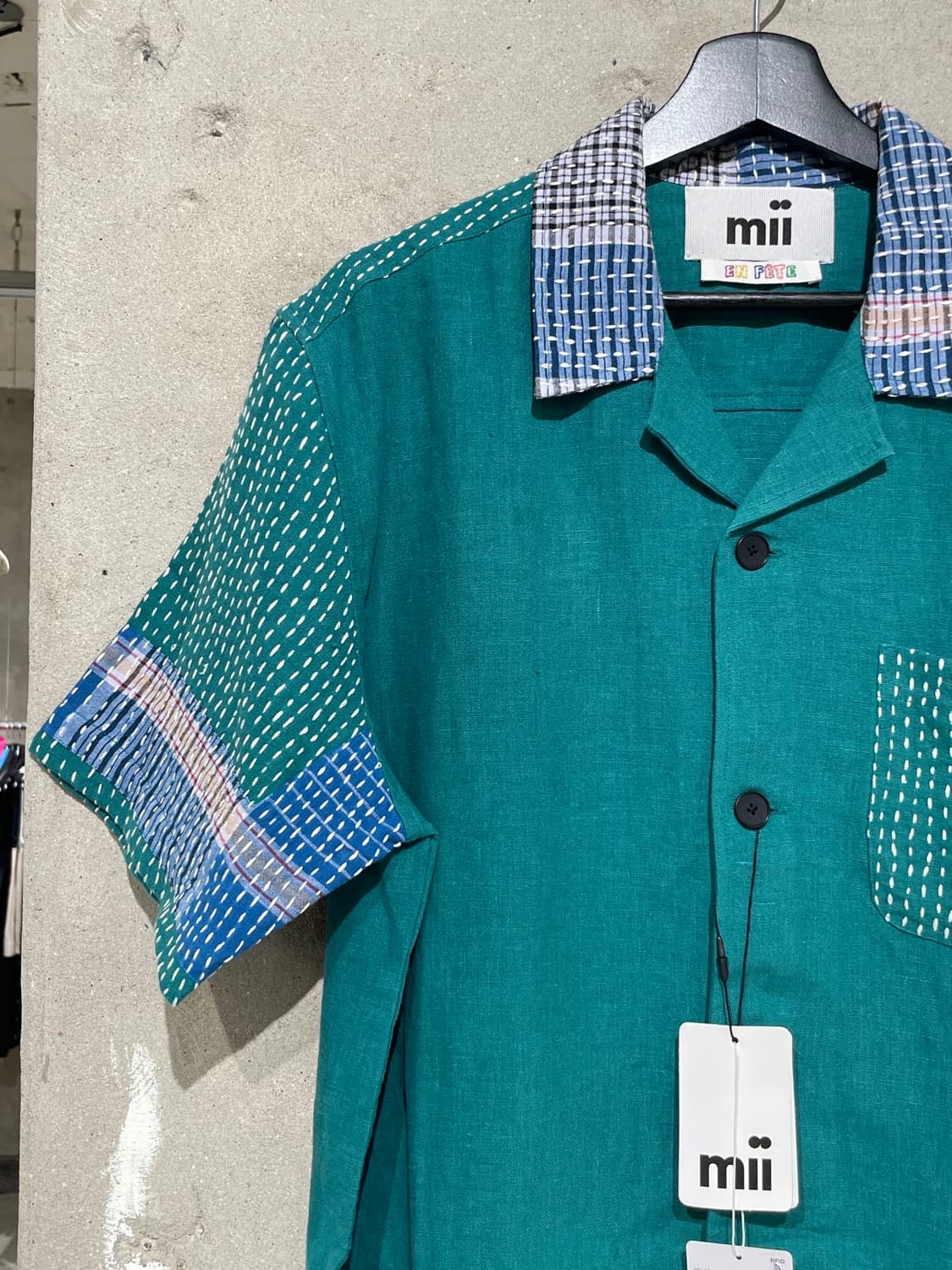 mii 그린 사시코 패치워크 린넨 하프 셔츠 상품이미지2