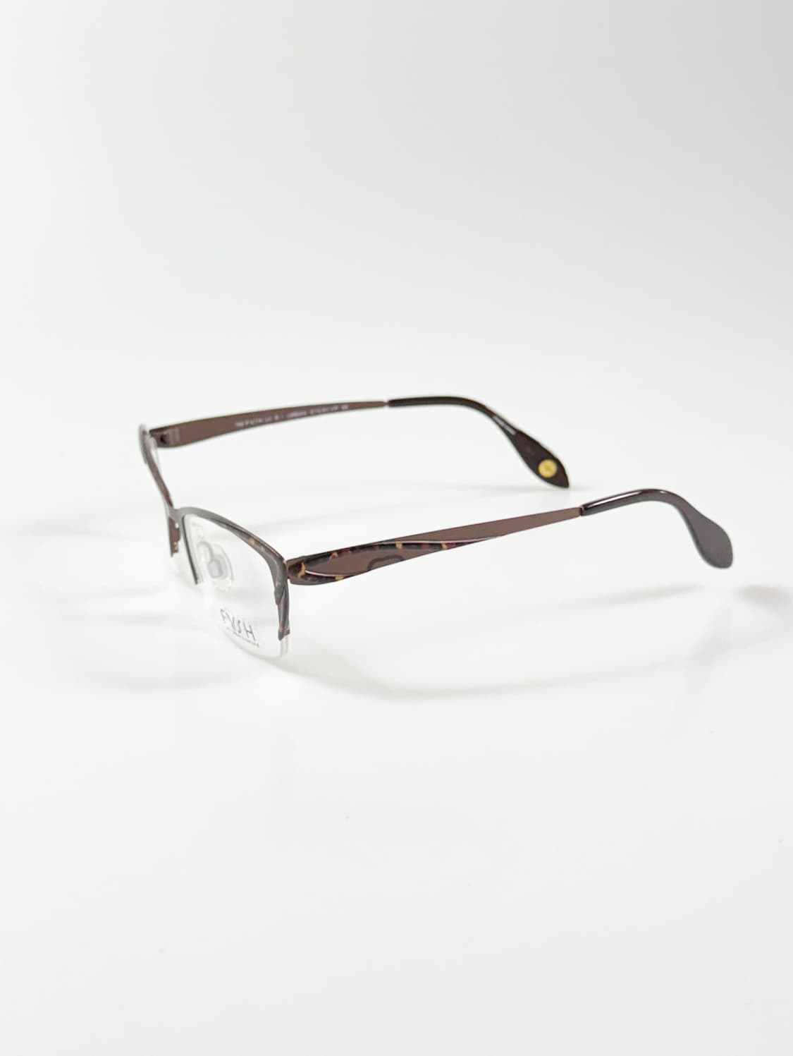 영국제 FYSH 브라운 레오파드 메탈 캣아이 반무테 빈티지 안경 상품이미지3