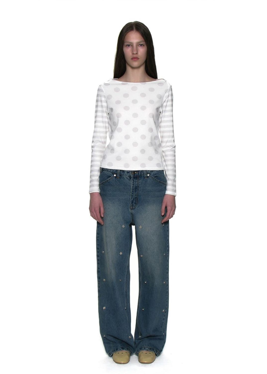 파르티멘토우먼 도트 스트라이프 롱슬리브티 상품이미지1