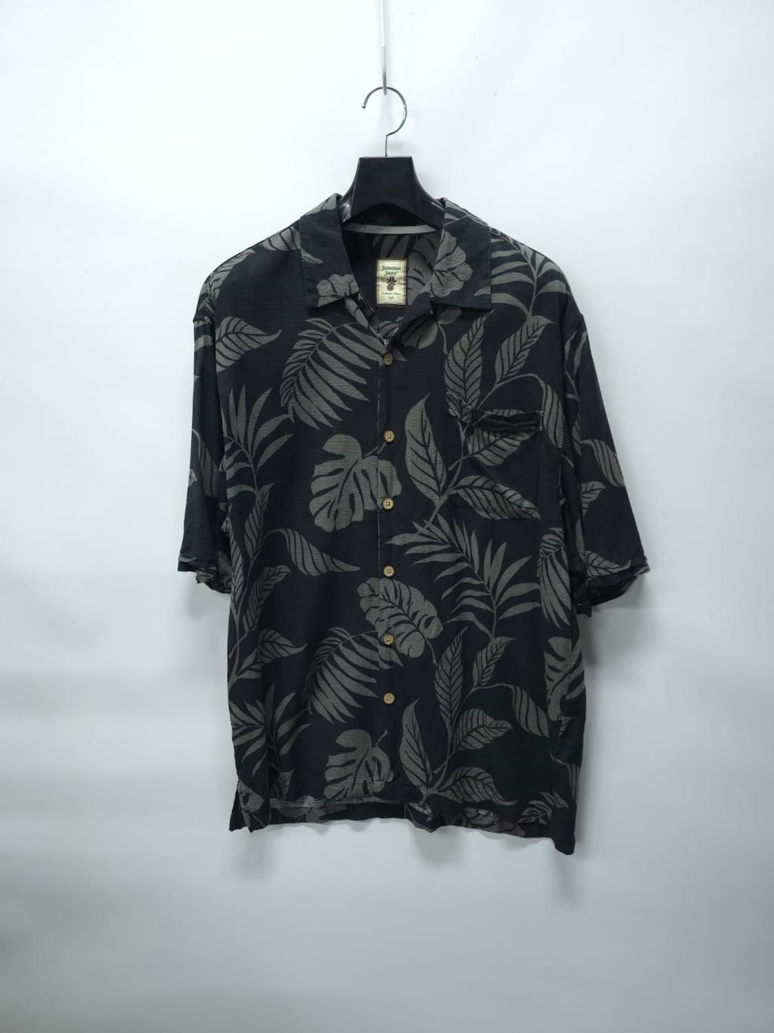 빈티지 자메이카 잭스 모노톤 보태니컬 실크 100% 알로하 셔츠 상품이미지1