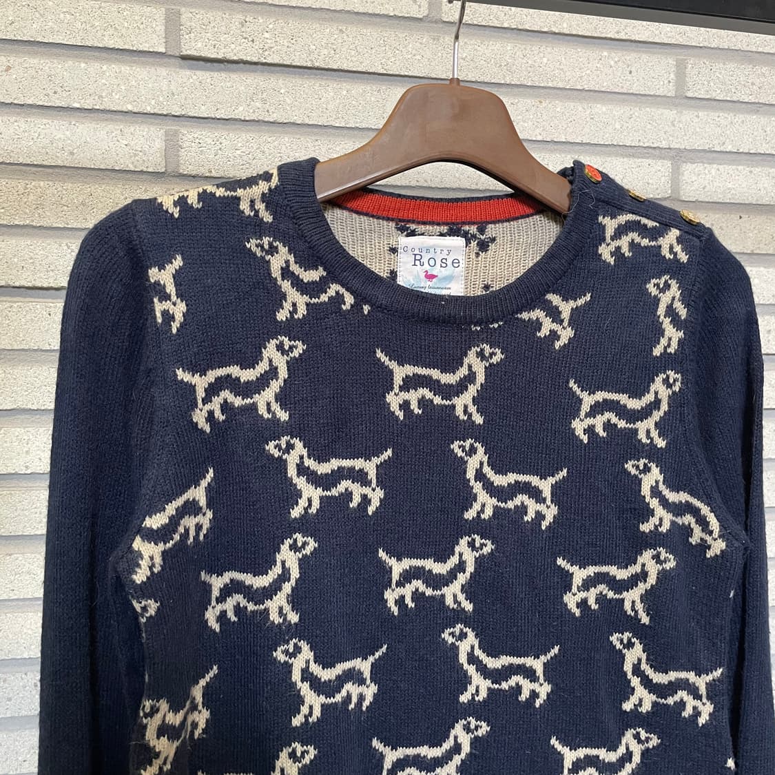 USA VINTAGE 도그 패턴 니트 숄더버튼 라인배색 디테일 네이비 상품이미지4