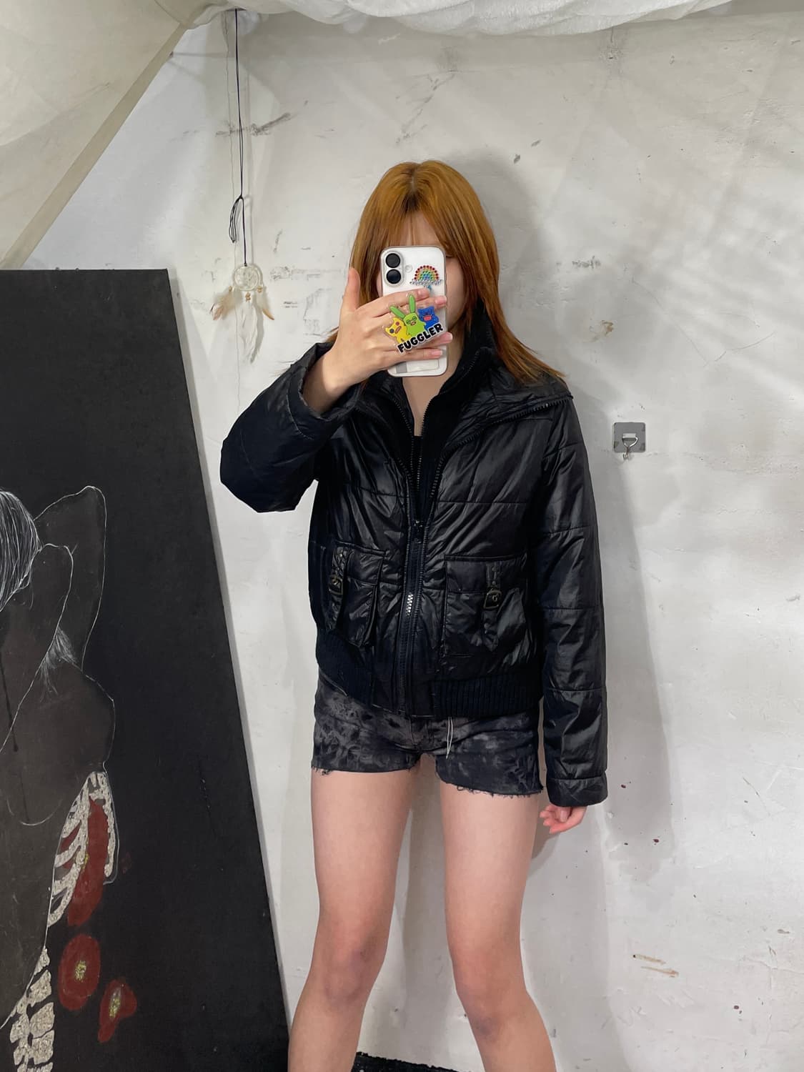 일본빈티지 y2k 유광 레이어드 크롭 패딩 L 상품이미지1