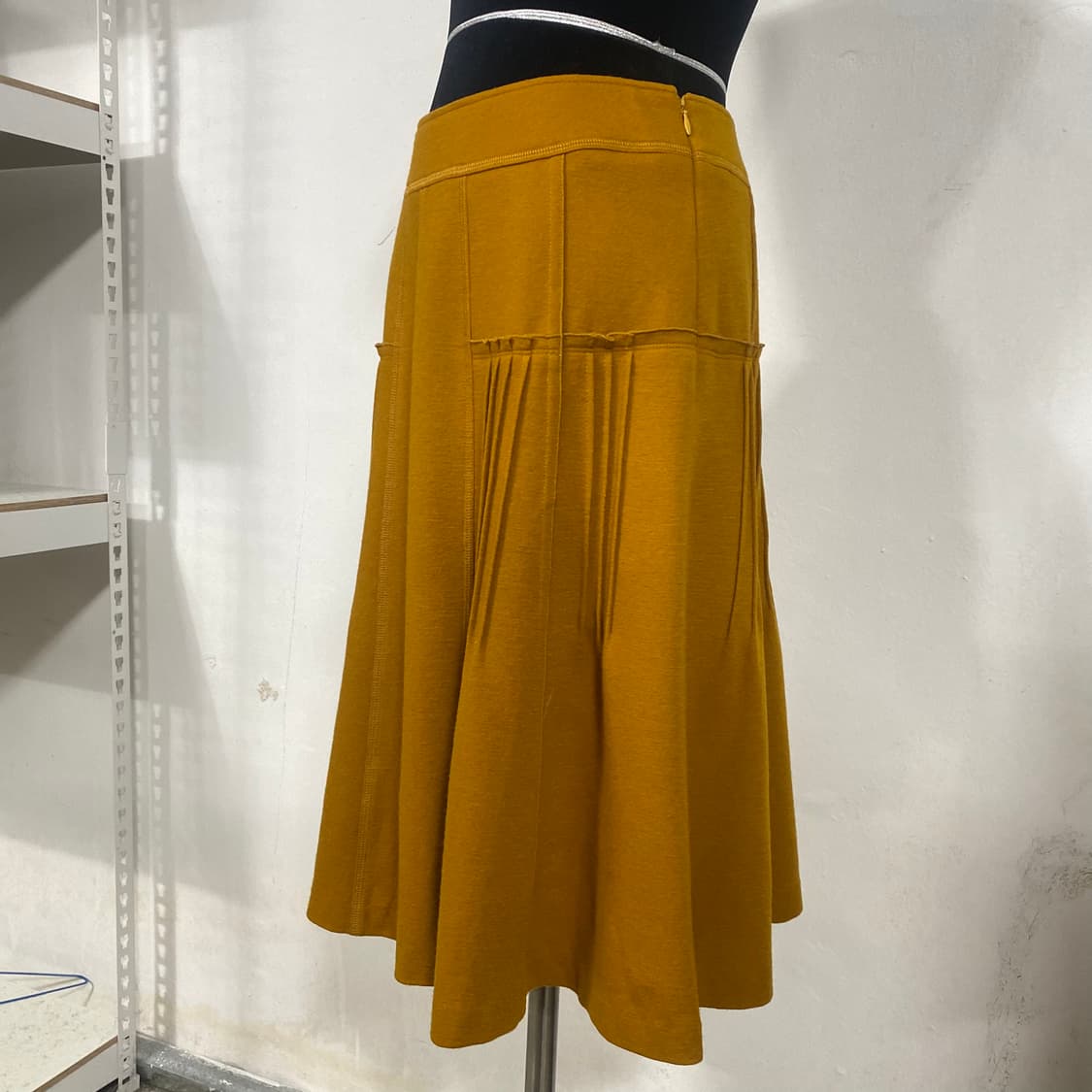 빈티지 소니아리키엘 머스타드 울 플레어 플리츠 절개 미디 스커트 하치깔 상품이미지3