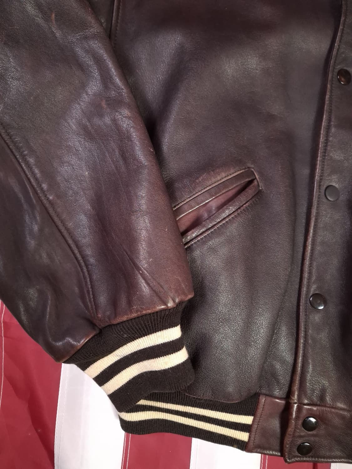 90's 오리지날 일본판 랭글러 리얼레더 바시티자켓 상품이미지7