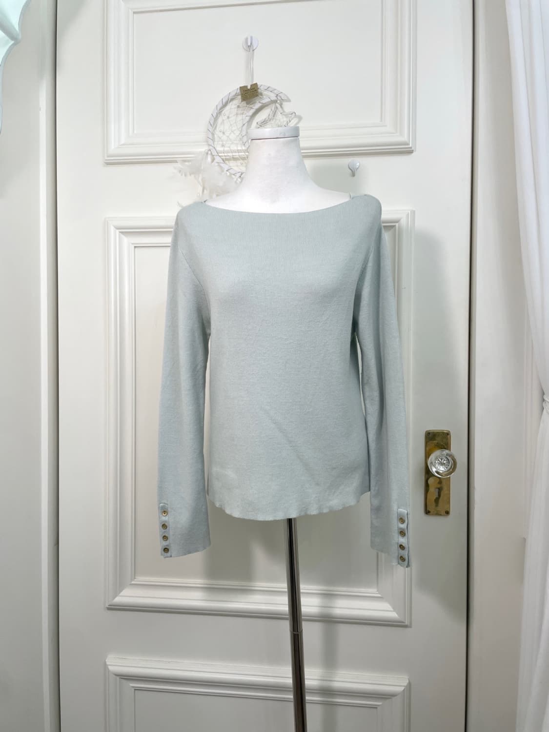 mint sleeve button point boat-neck knit 상품이미지1