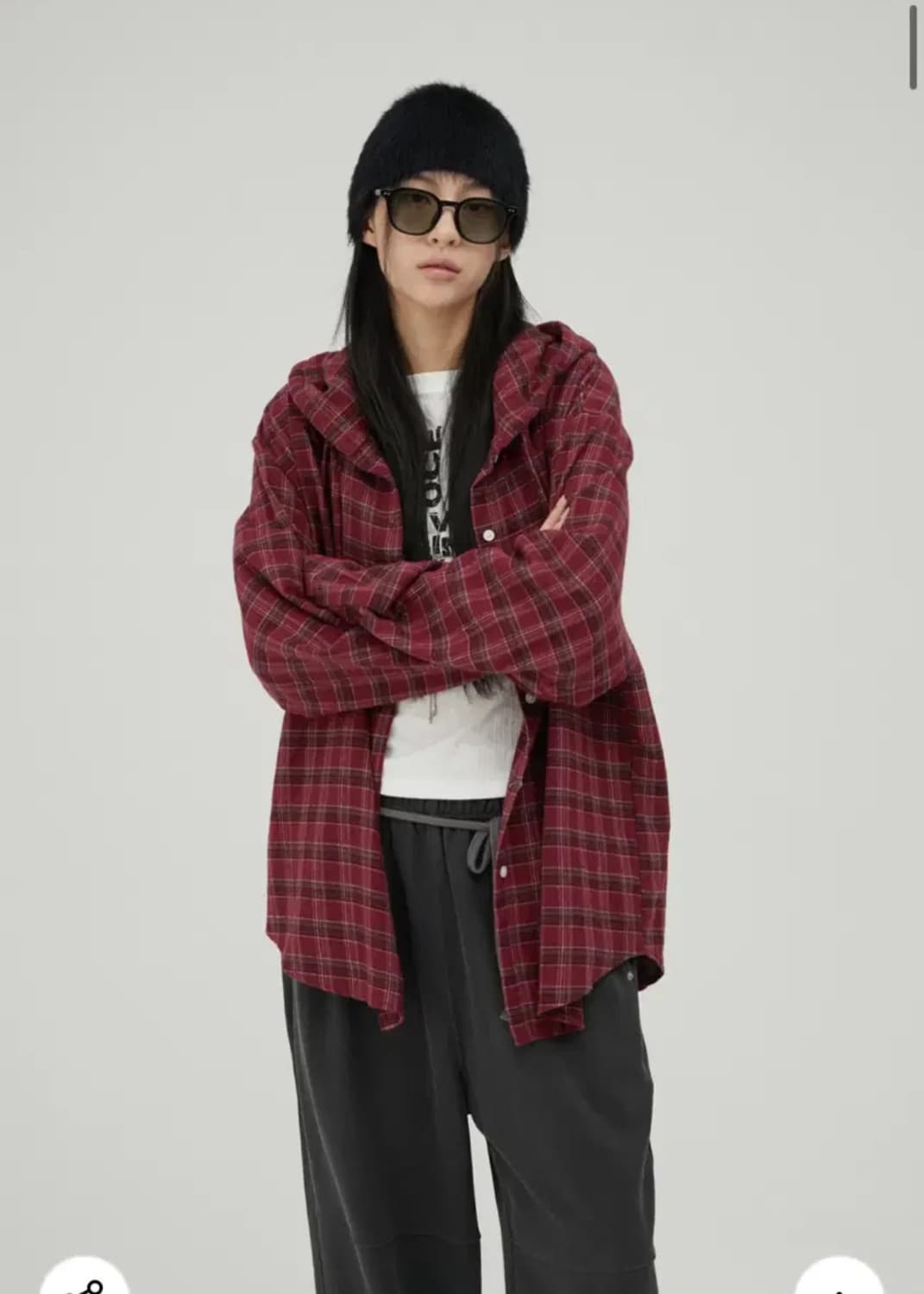 어커버 빈티지 너드 오버 후드 체크셔츠 레드 상품이미지1