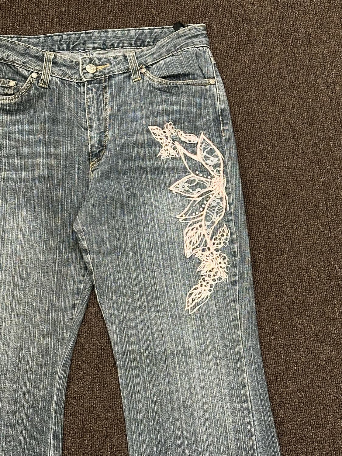 OS)Japanese vintage 여성 플라워 자수 부츠컷 팬츠 상품이미지6