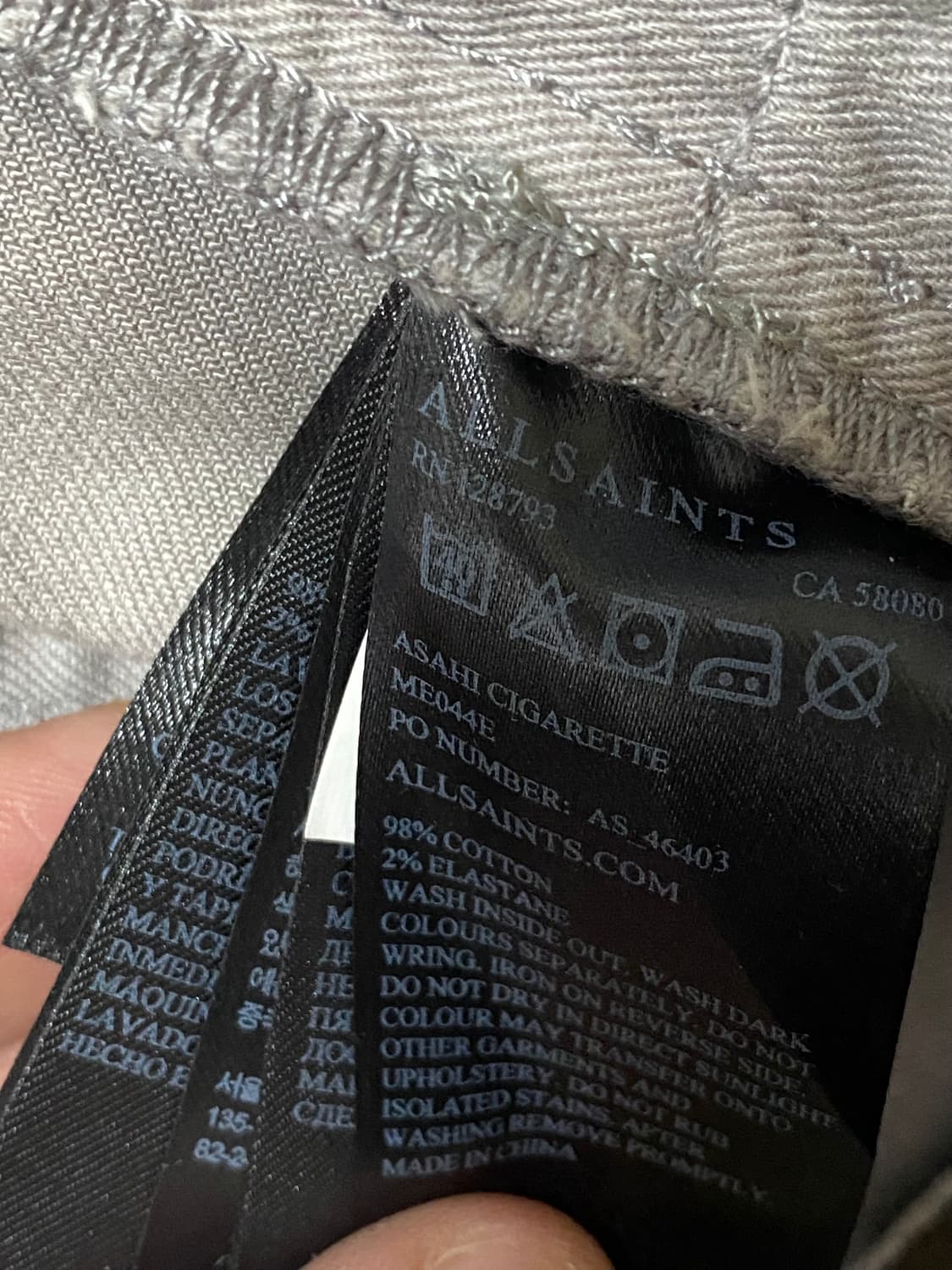 AllSaints 올세인츠 시가렛 스키니 핏 그레이 데님 진 W34 상품이미지8