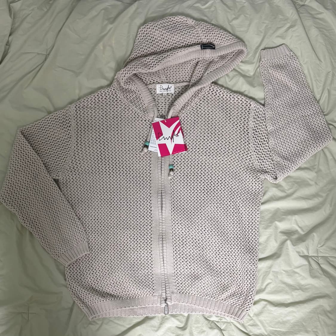 (제베원 성한빈 착용) 피지컬 디파트먼트 비즈 메쉬드 니트 후드집업 그린 상품이미지1