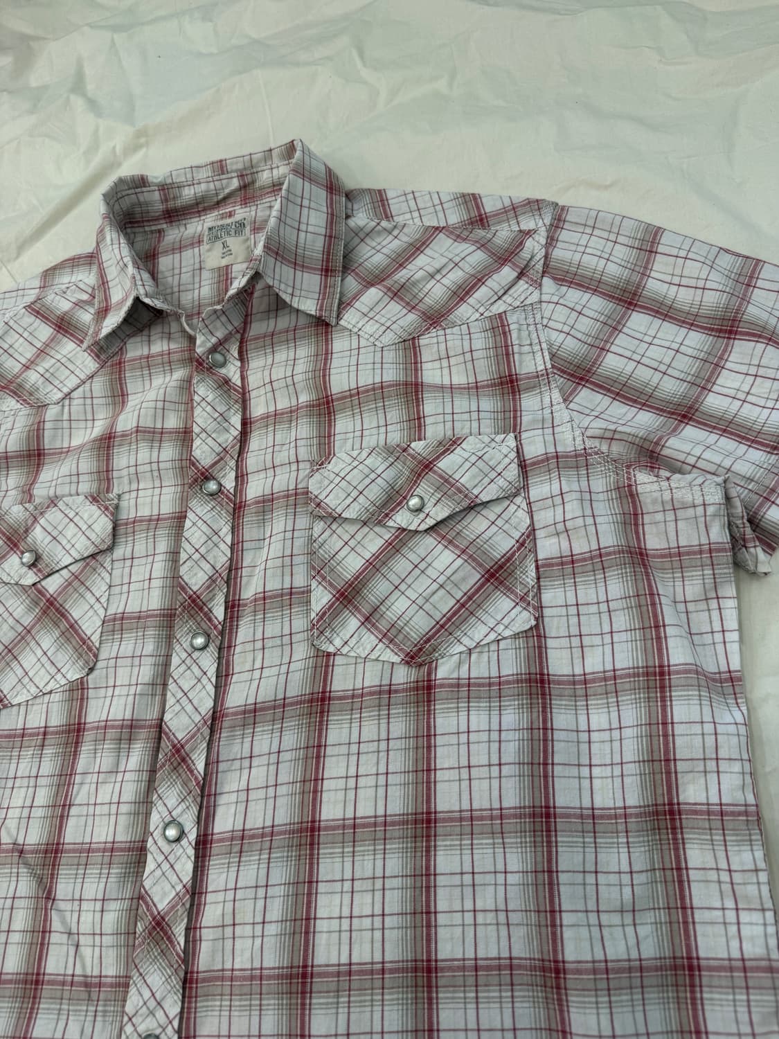 Mossimo 빈티지 웨스턴 셔츠 화이트 레드 체크 반팔 상품이미지6