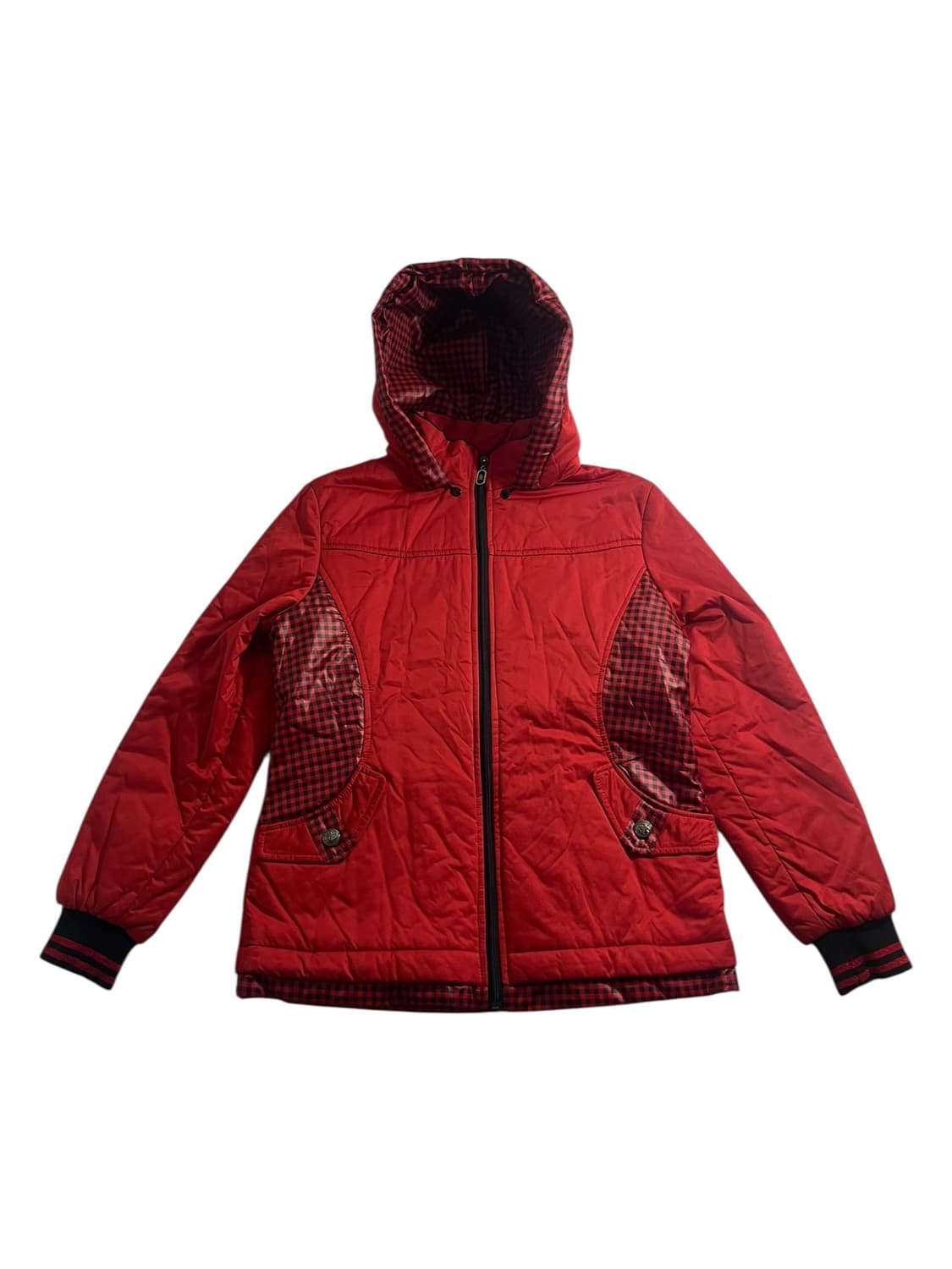 Vintage 레드 체크 패널 패딩 후드 자켓 77 상품이미지1