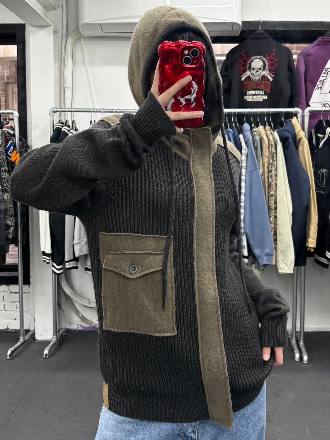 디젤 카키 울 니트 후드자켓 상품이미지2