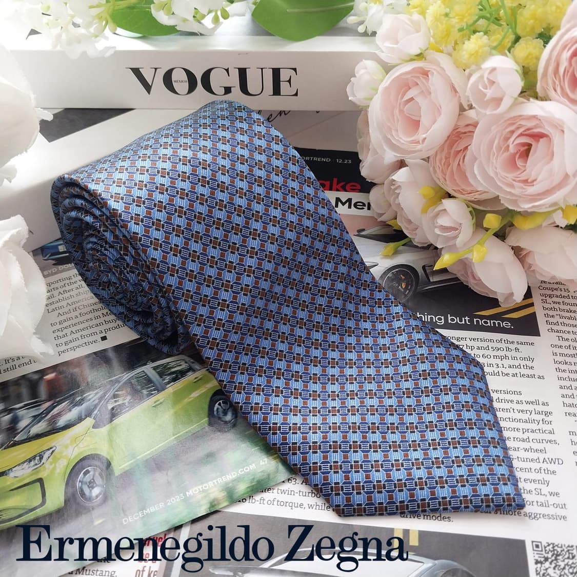 에르메네질도 제냐 실크 블루 패턴 넥타이 8.2cm A+등급 K2164
 상품이미지2