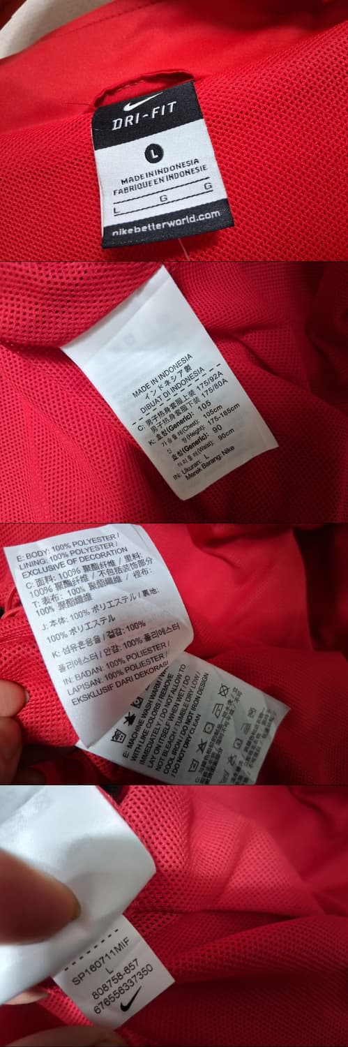 나이키 빨강색 바람막이 집업 점퍼 남성 103 표기 L
 상품이미지9