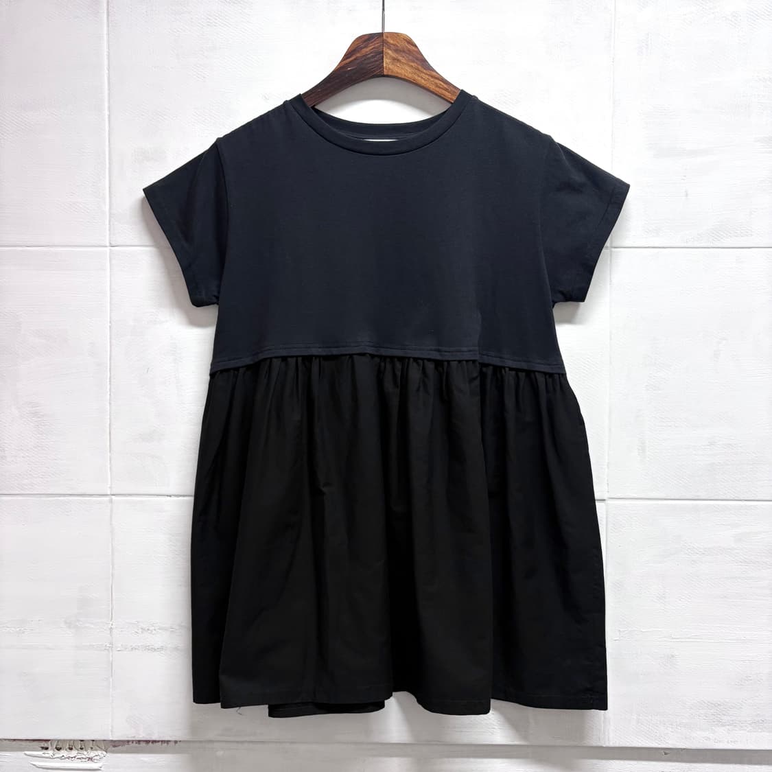 블랙 코튼 셔링 모리걸 블라우스 탑 L JPN 상품이미지1