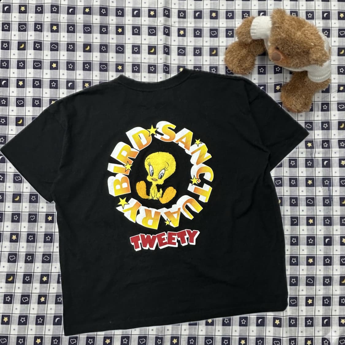 90s 루니툰즈 오버핏 입체자수 트위티 프린팅 블랙반팔티 상품이미지2