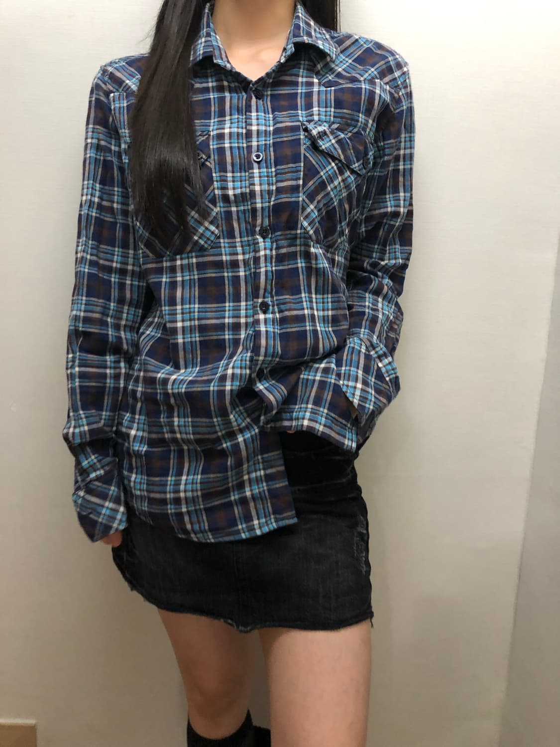 빈티지 블루 체크 셔츠 상품이미지5