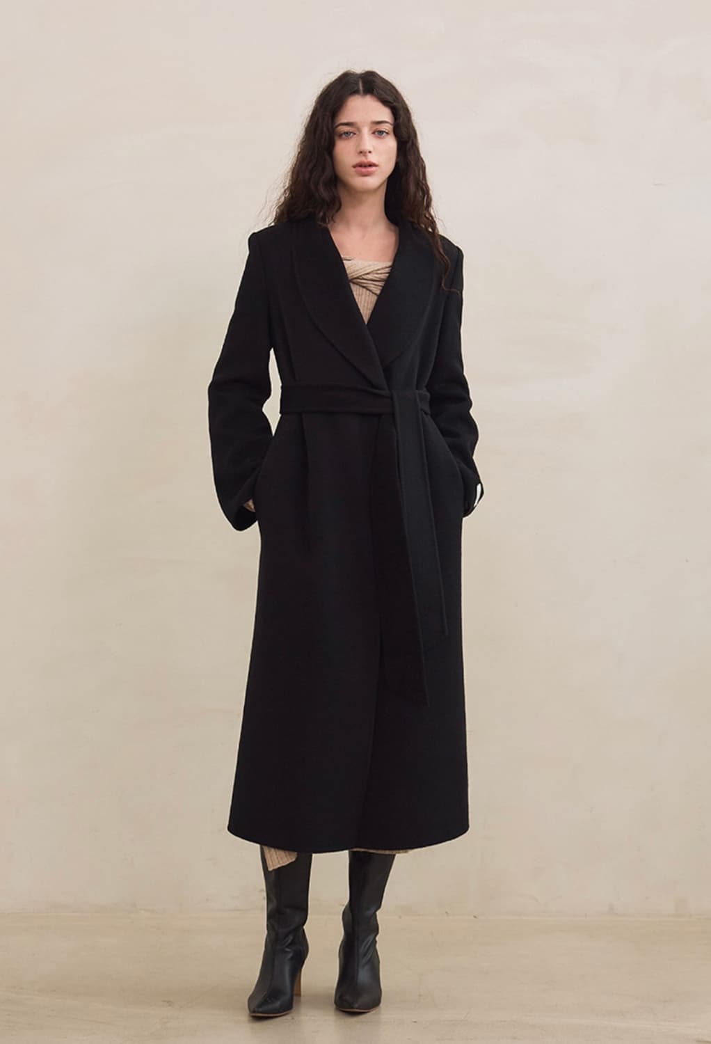 그레이스유 캐롤 숄카라 핸드메이드 코트(블랙) 상품이미지1