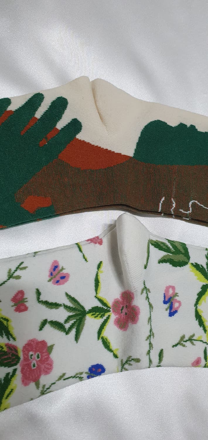 크림베이지 그린브라운 플라워 추상화 Bonne Maison 본메종 양말  상품이미지7