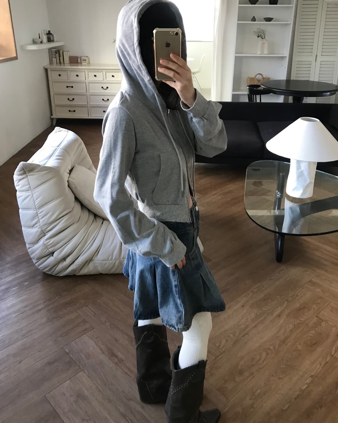 vintage grey crop hood-zip up 상품이미지1